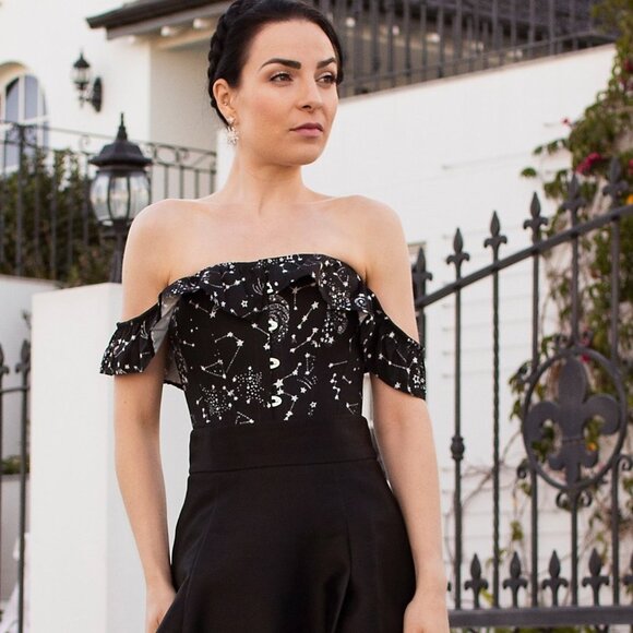 Corset Story Astronomy Print Sleeved Corset Top 8 - Picture 1 of 7